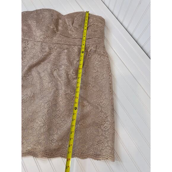 David’s Bridal Short Strapless All Over Lace Dress Tan Sweetheart Neck Mini 18 - Picture 3 of 8